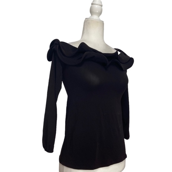 Armani Collezioni Off the Shoulder Ruffle top in Black - Picture 2 of 10